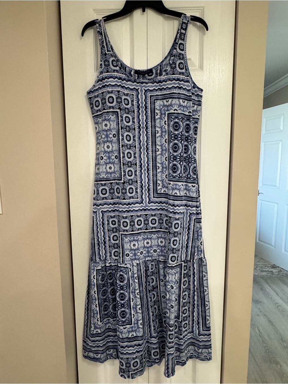Tommy Hilfiger Navy and White Printed Maxi Dress